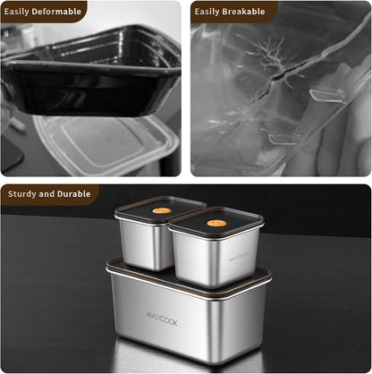 Stainless Steel Food Containers with Lids (2 Pcs) 18.6 Oz & 71 Oz