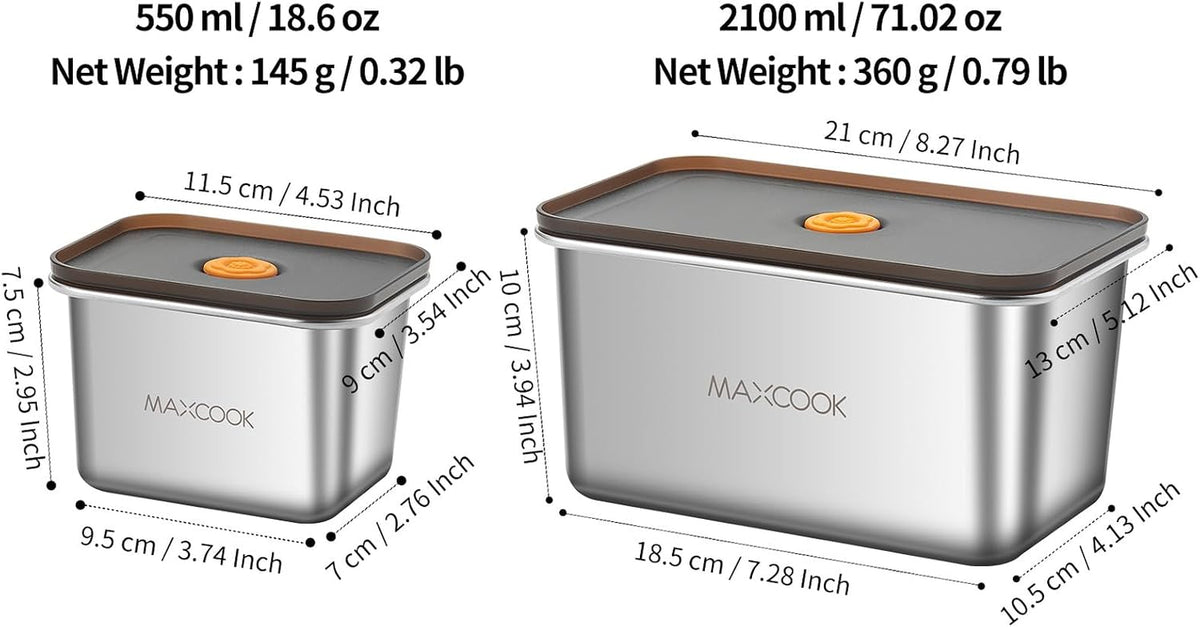 Stainless Steel Food Containers with Lids (2 Pcs) 18.6 Oz & 71 Oz