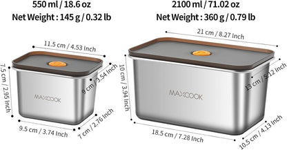 Stainless Steel Food Containers with Lids (2 Pcs) 18.6 Oz & 71 Oz
