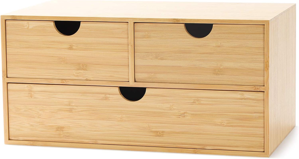 Organizador de escritorio de bambú con cajones, caja de almacenamiento de 3 cajones