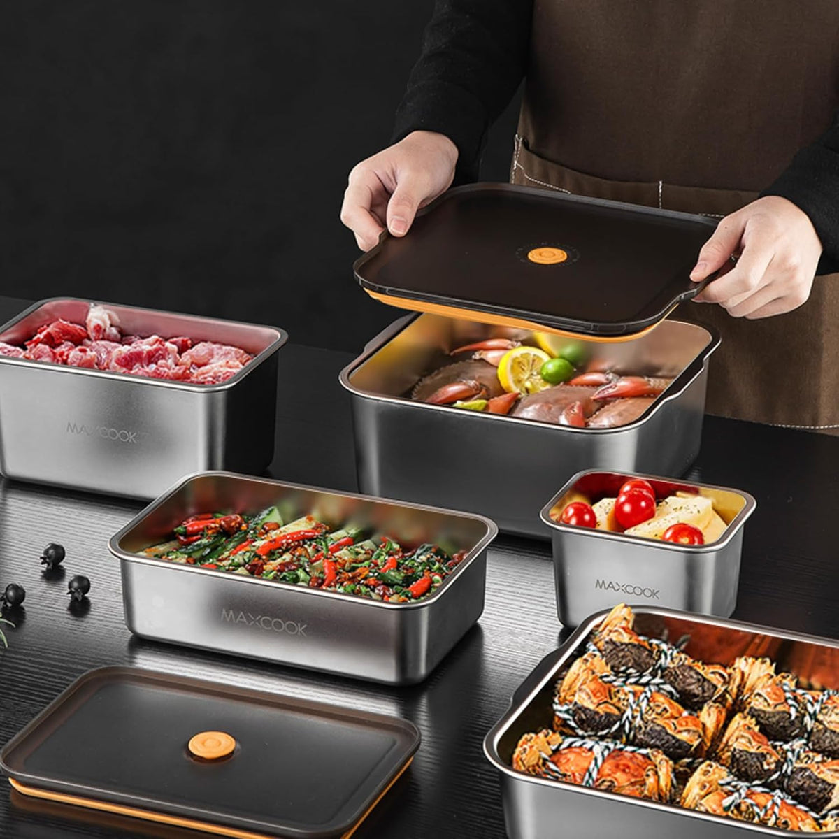 Stainless Steel Food Containers with Lids (2 Pcs) 18.6 Oz & 71 Oz